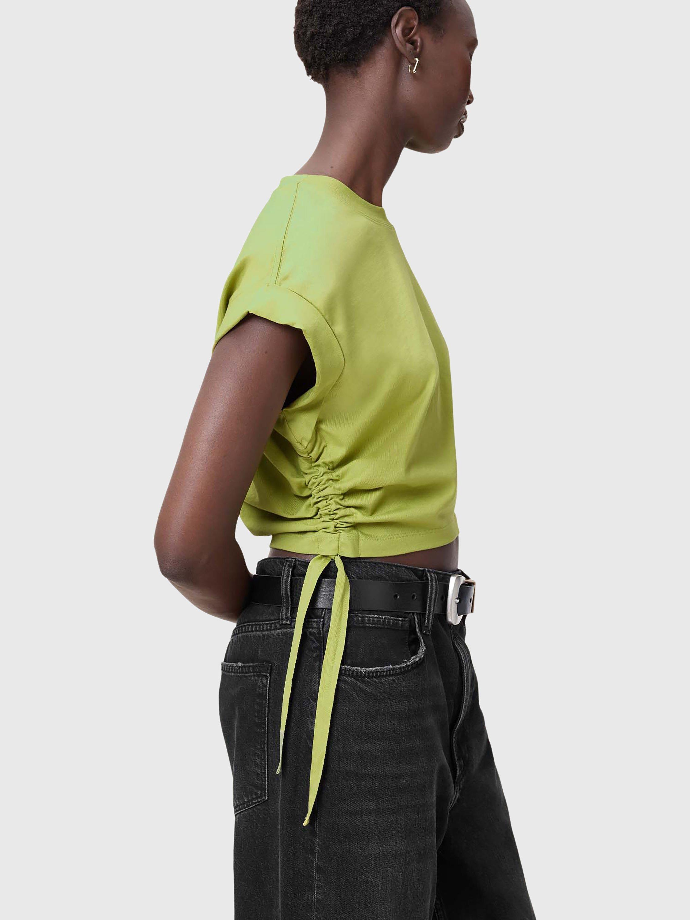 Product image 6 of 7, which shows AllSaints Mira Pure Organic Cotton Ruched T-Shirt, Unity Green, XS