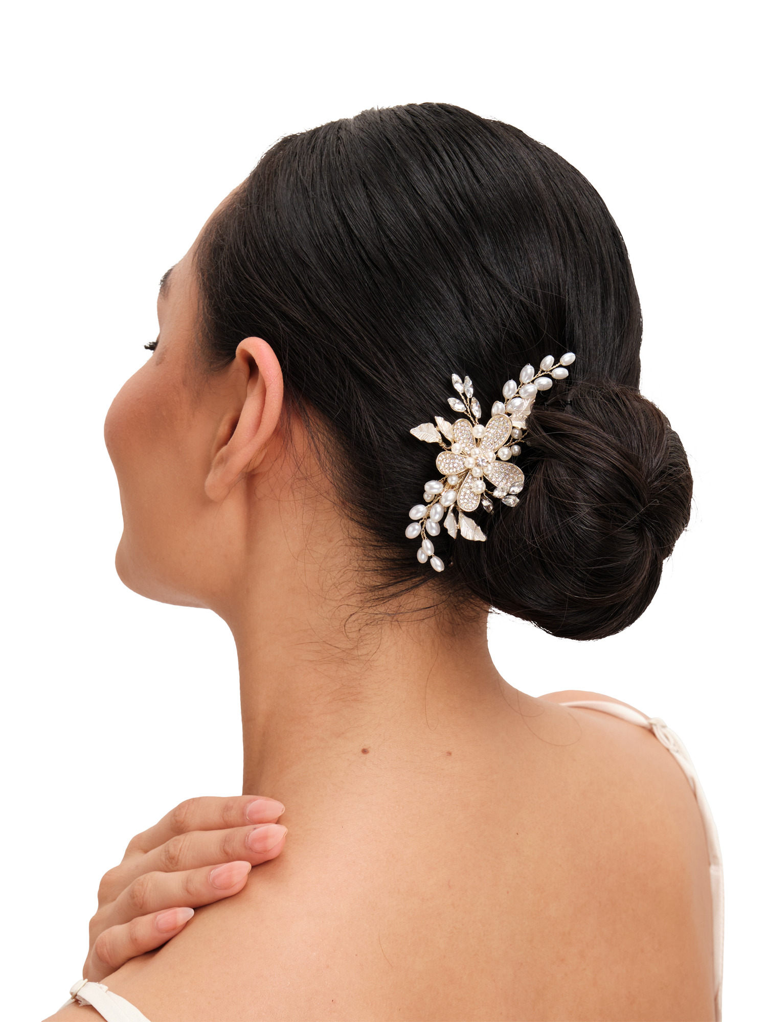 Product image 2 of 2, which shows Jon Richard Floral And Pearl Hair Slide, Gold