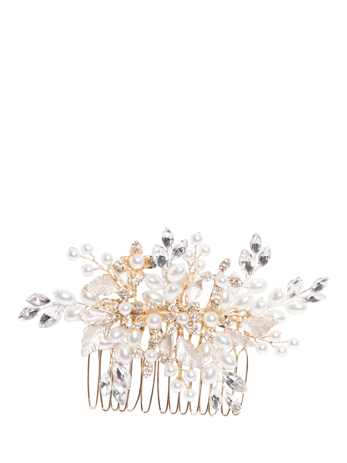 Product image 2 of 3, which shows Jon Richard Pearl And Crystal Floral Hair Comb, Gold, One Size