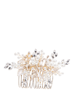 Jon Richard Pearl And Crystal Floral Hair Comb, Gold - view 2, Gold