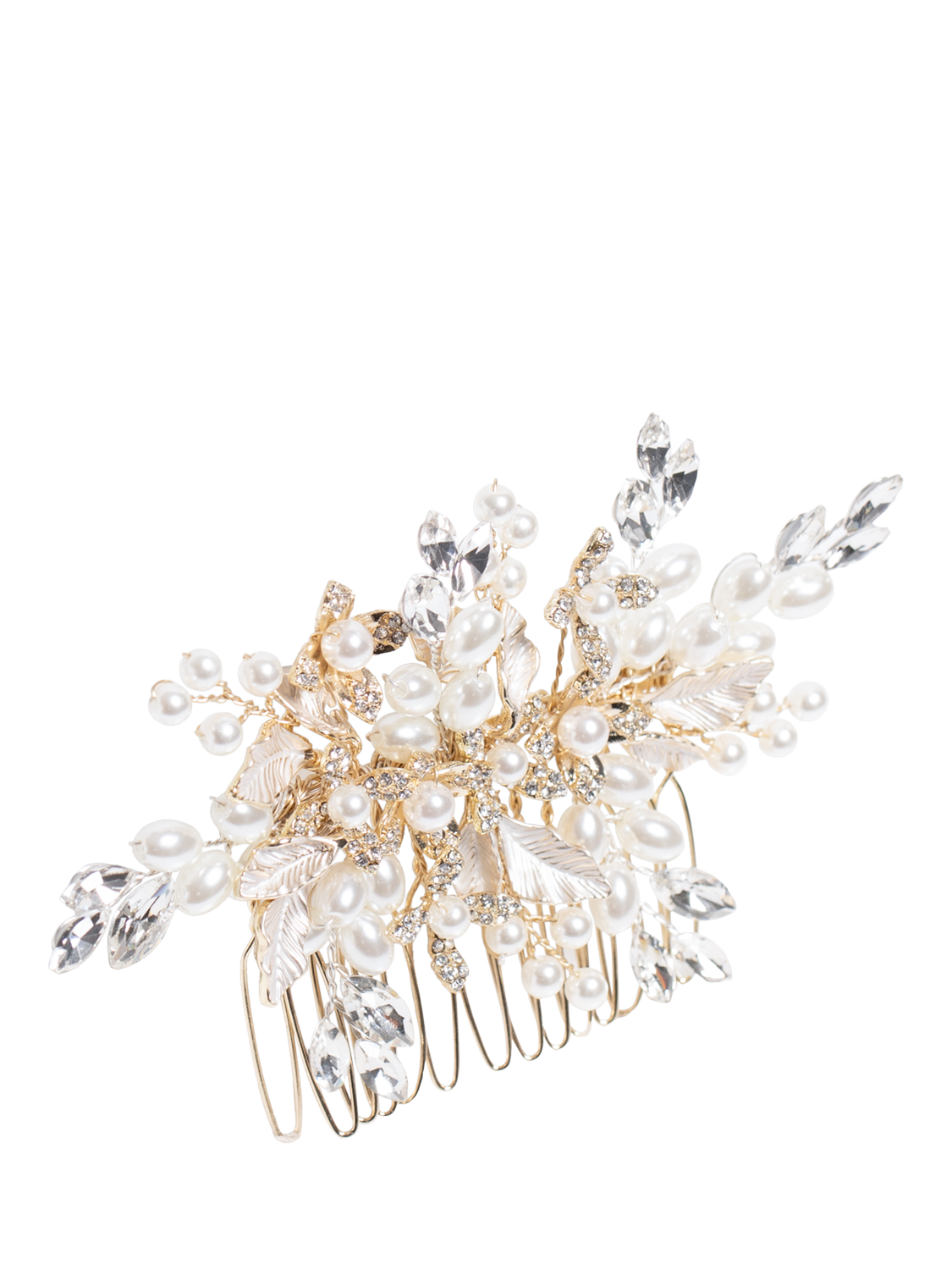 Product image 3 of 3, which shows Jon Richard Pearl And Crystal Floral Hair Comb, Gold, One Size