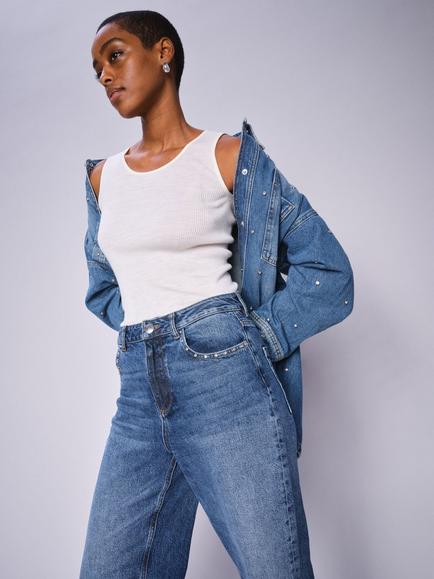 MOS MOSH Relee Chrome Wide Leg Jeans, Mid Blue - view 2, Mid Blue