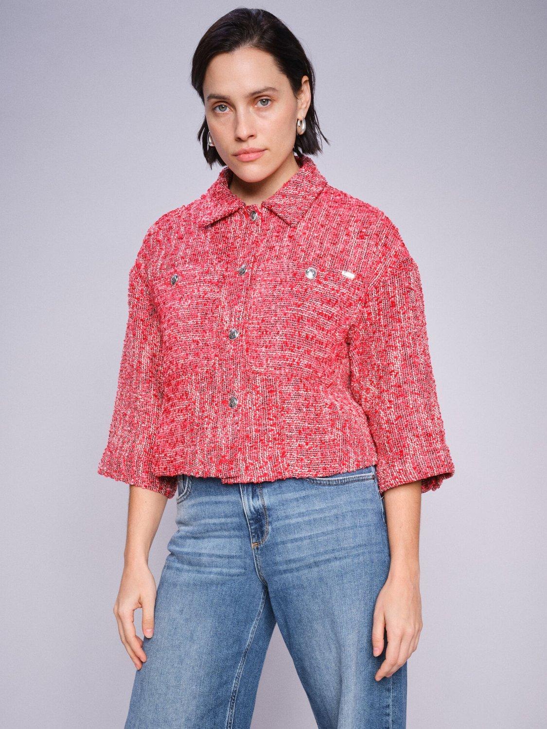 Product image 1 of 6, which shows MOS MOSH Penn Mino Boucle Wide Sleeve Jacket, Mid Red, 8