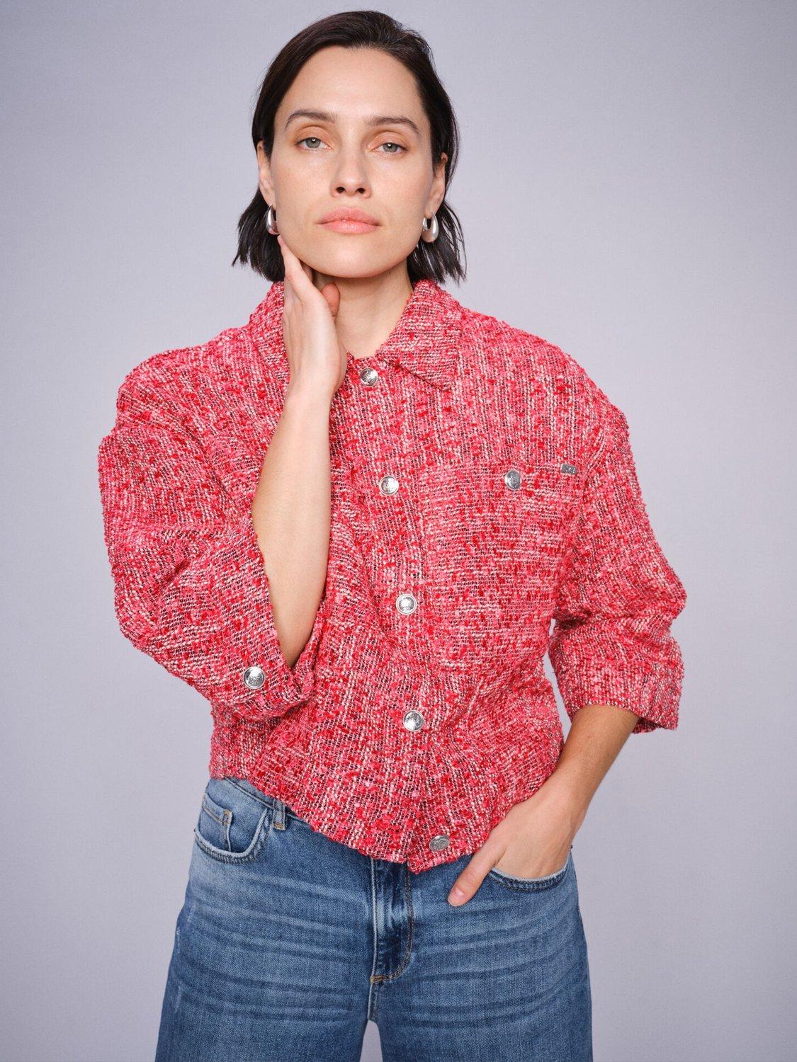 Product image 2 of 6, which shows MOS MOSH Penn Mino Boucle Wide Sleeve Jacket, Mid Red, 8