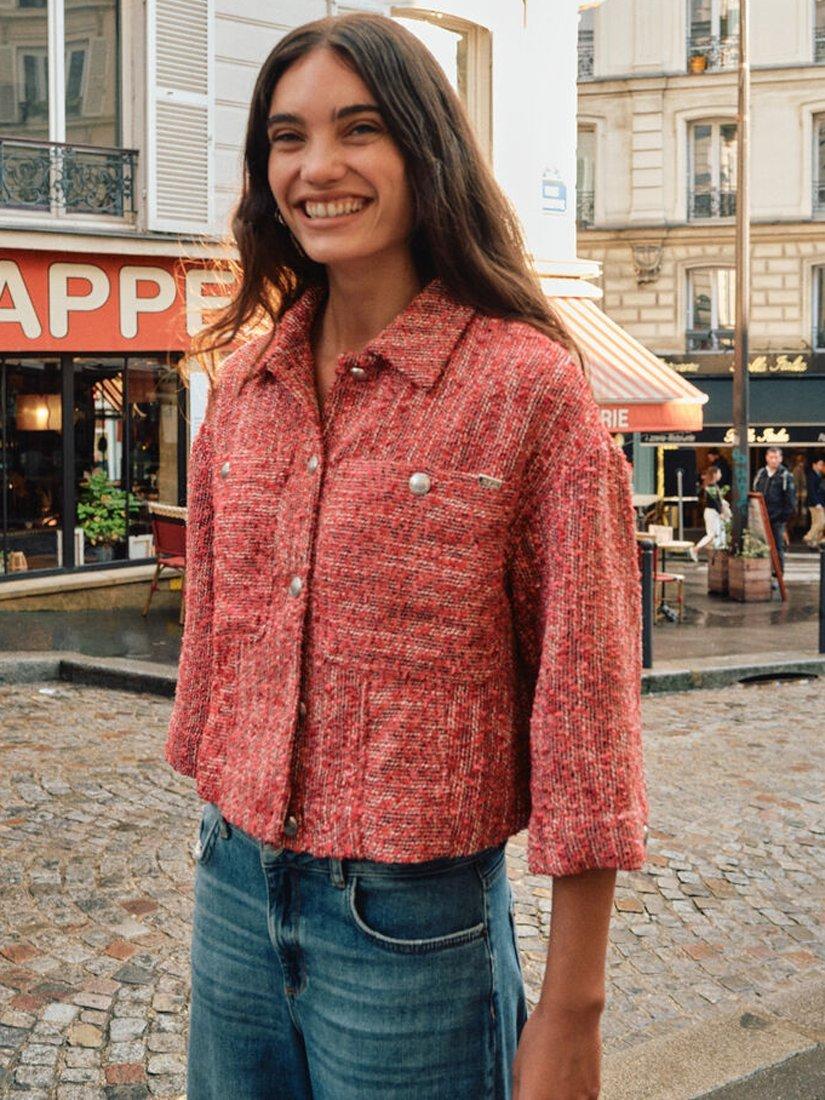 Product image 6 of 6, which shows MOS MOSH Penn Mino Boucle Wide Sleeve Jacket, Mid Red, 8
