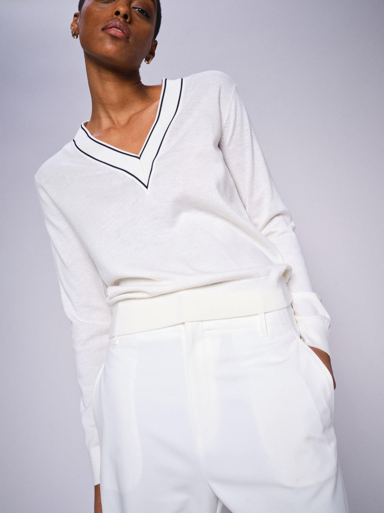 Product image 1 of 4, which shows MOS MOSH Relena Wool Blend V-Neck Jumper, Ecru, S