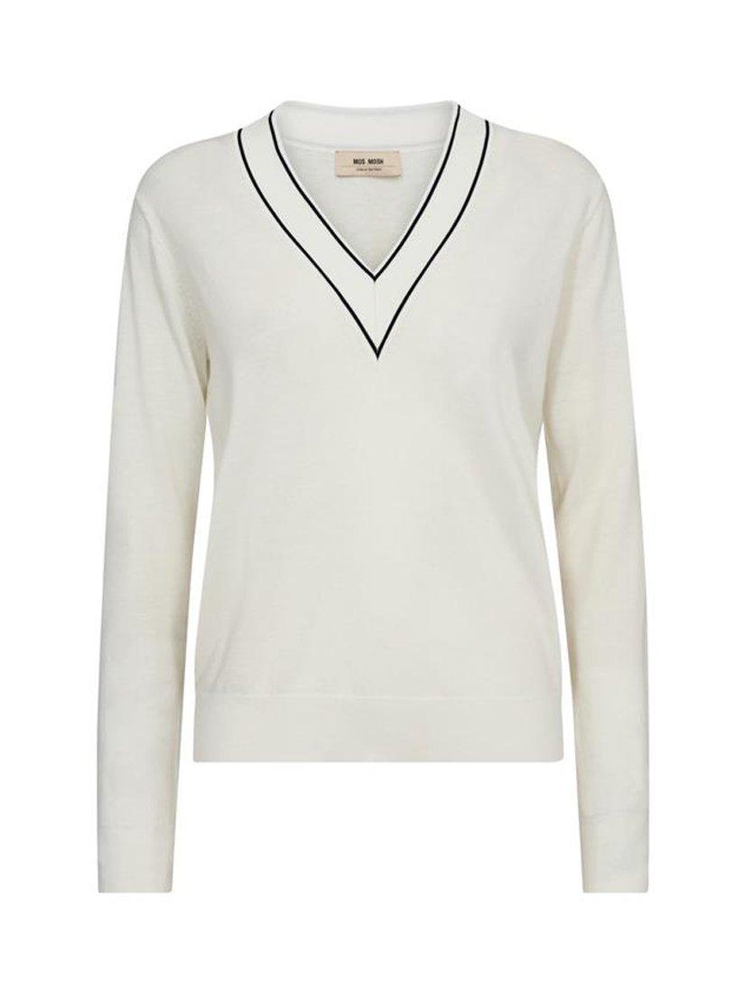 Product image 3 of 4, which shows MOS MOSH Relena Wool Blend V-Neck Jumper, Ecru, S