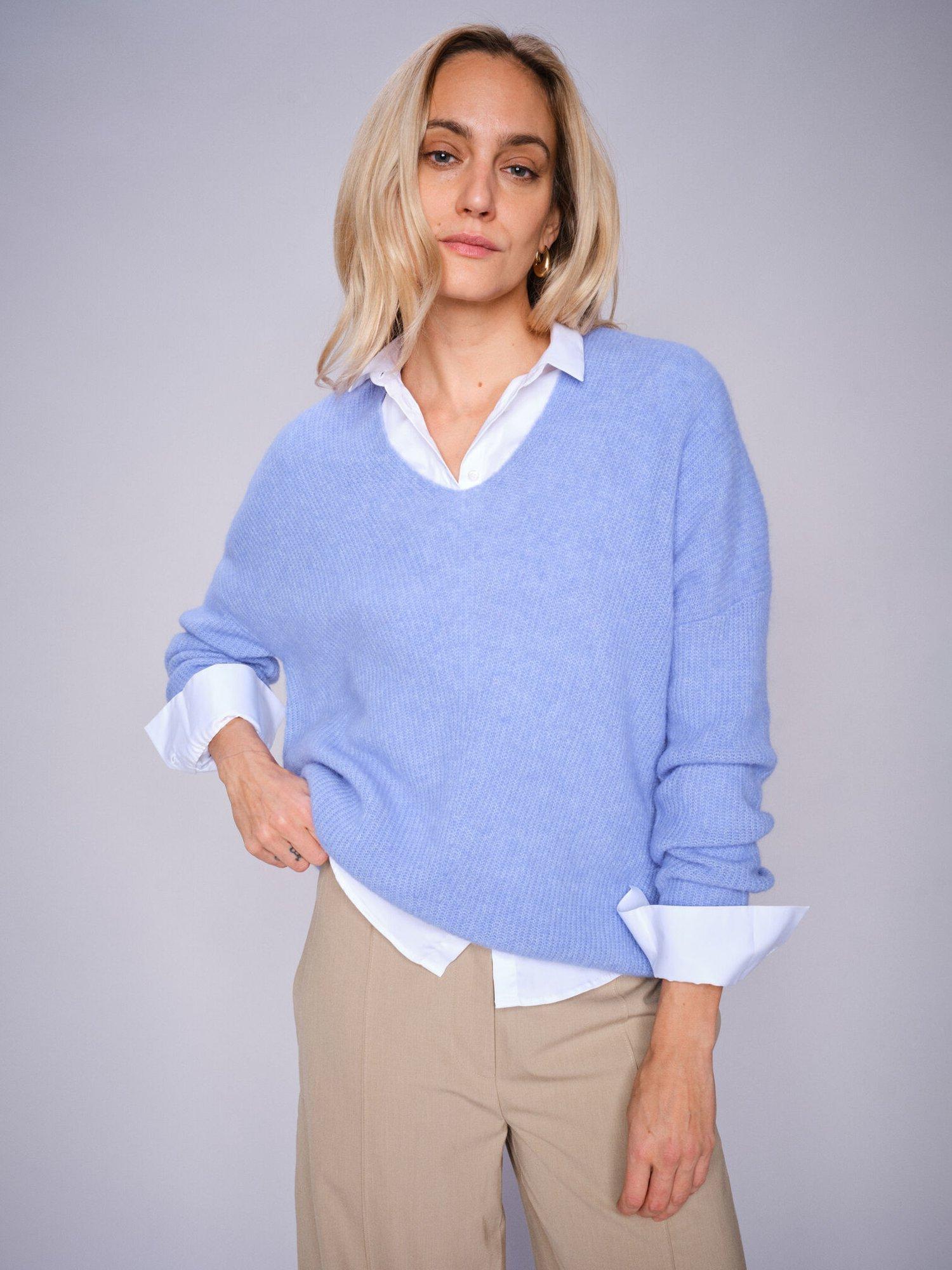 Product image 2 of 2, which shows MOS MOSH Thora Alpaca Wool Blend V-Neck Jumper, Mid Blue, S
