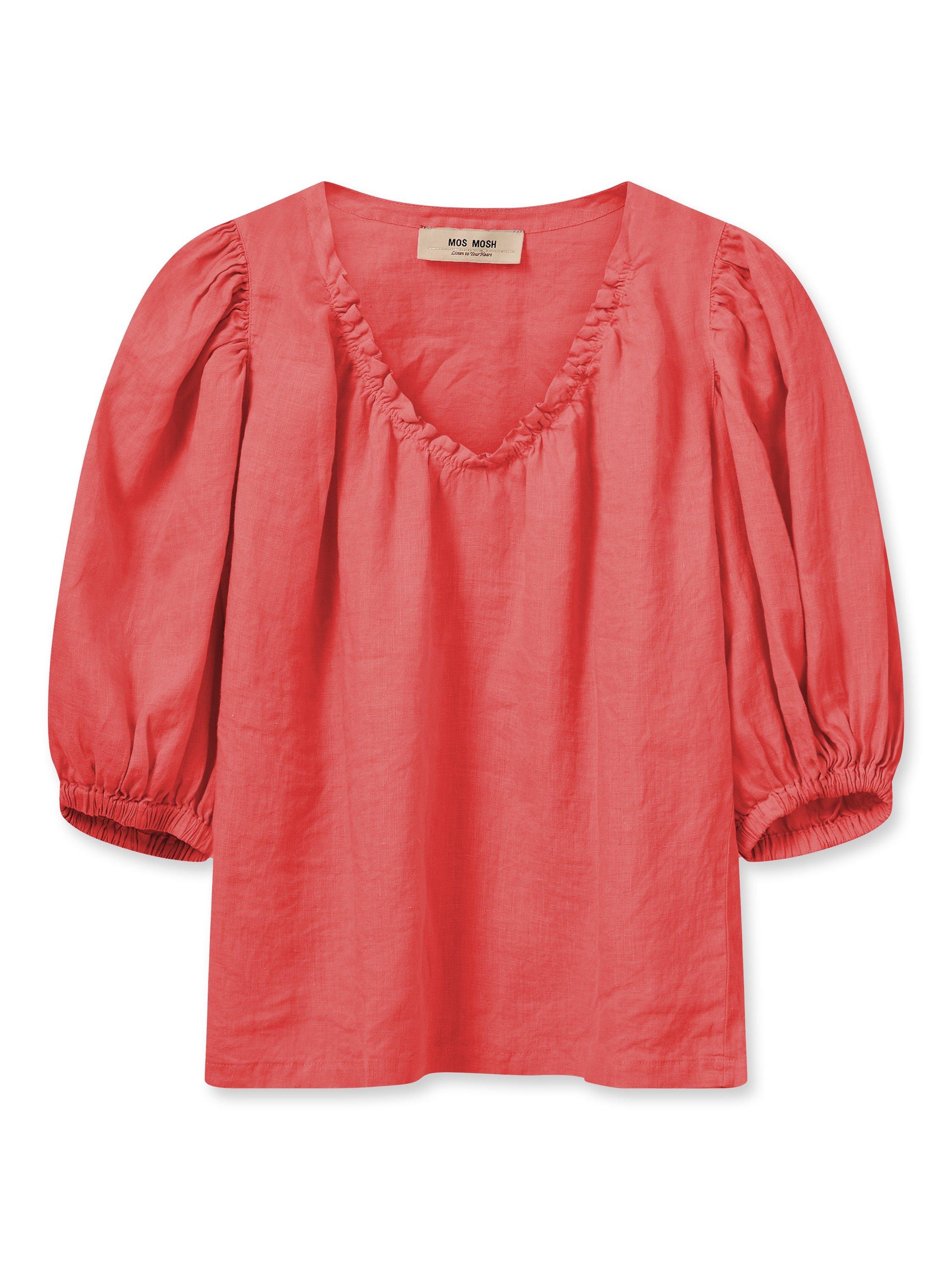 Product image 1 of 2, which shows MOS MOSH Taissa Linen Short Sleeve Blouse, Mid Red, XS