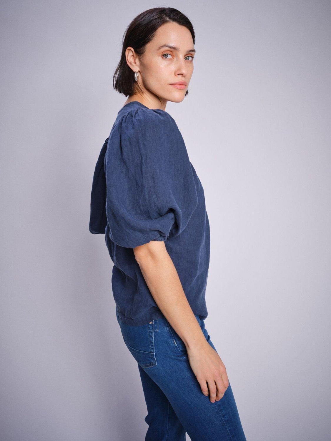Product image 2 of 4, which shows MOS MOSH Taissa Linen Short Sleeve Blouse, Mid Blue, XS