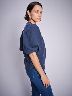 MOS MOSH Taissa Linen Short Sleeve Blouse - view 2, Mid Blue
