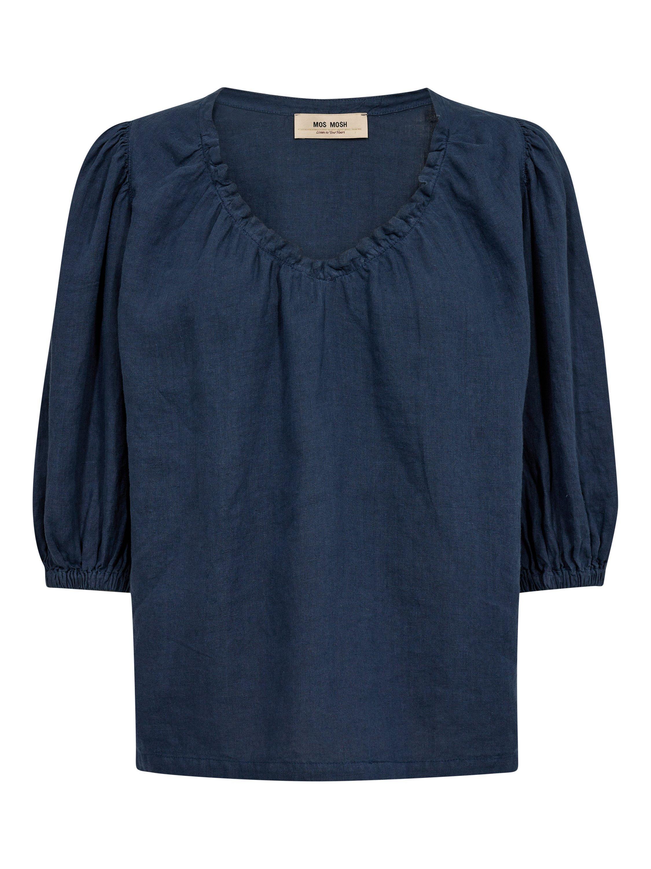Product image 3 of 4, which shows MOS MOSH Taissa Linen Short Sleeve Blouse, Mid Blue, XS