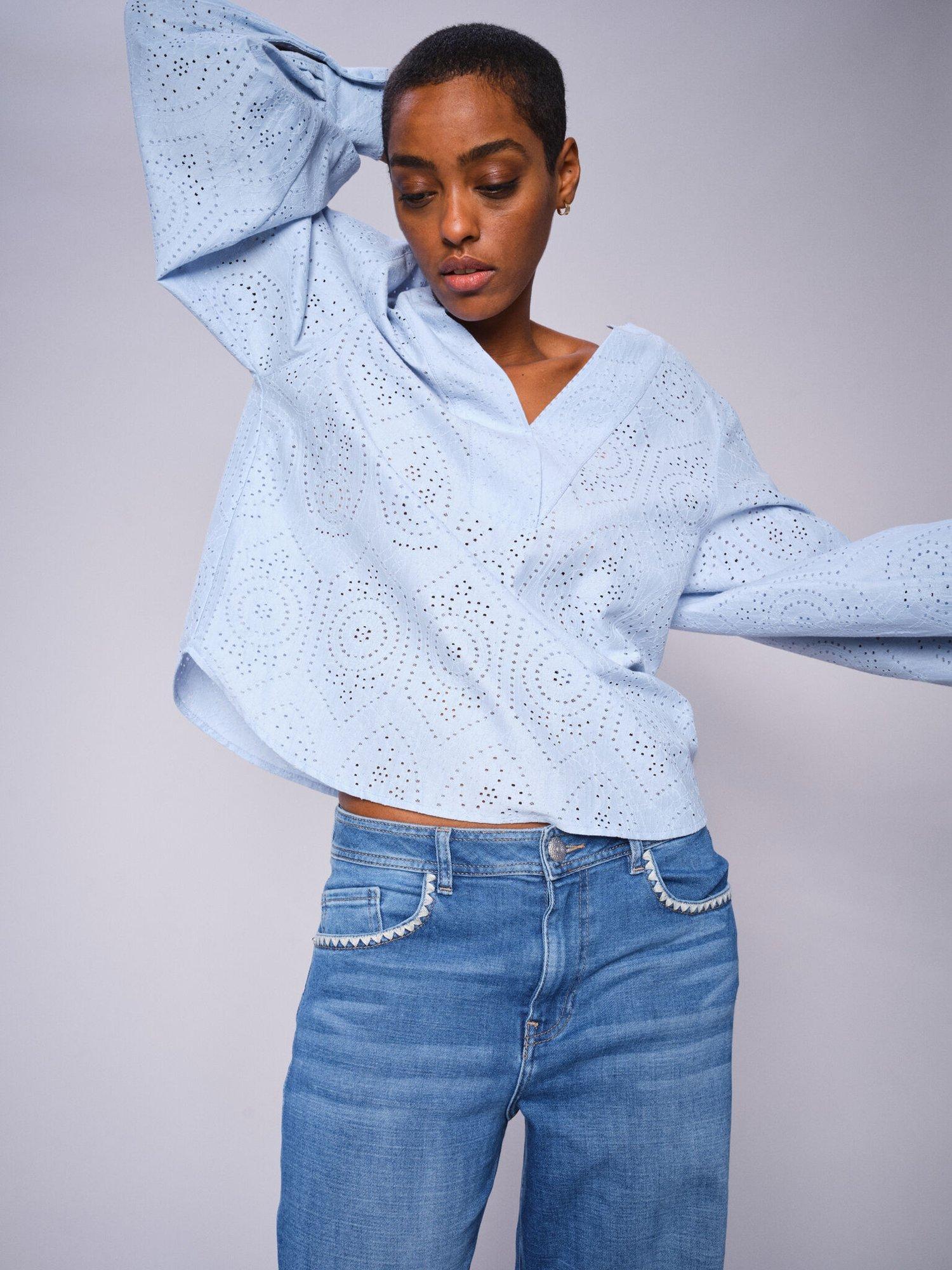 Product image 1 of 7, which shows MOS MOSH Yen Sina Lace Top, Sky Blue, XS
