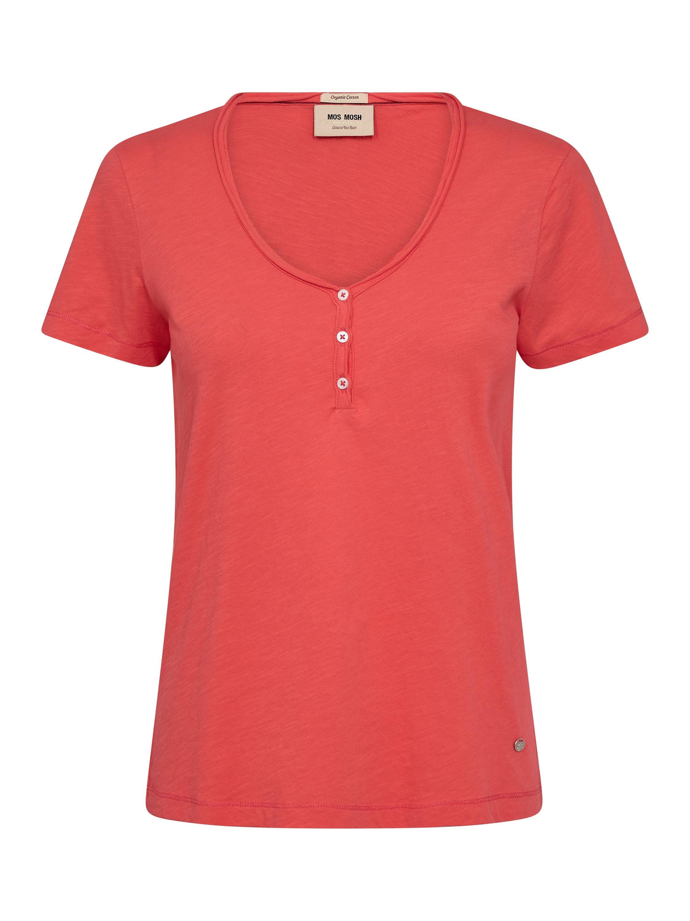 Product image 1 of 2, which shows MOS MOSH Astin Organic Cotton V-Neck T-Shirt, Mid Red, XS