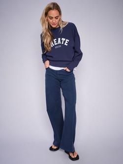 MOS MOSH Dara Embroidered Wide Leg Jeans, Mid Blue, Mid Blue