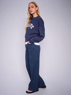 MOS MOSH Dara Embroidered Wide Leg Jeans, Mid Blue - view 2, Mid Blue