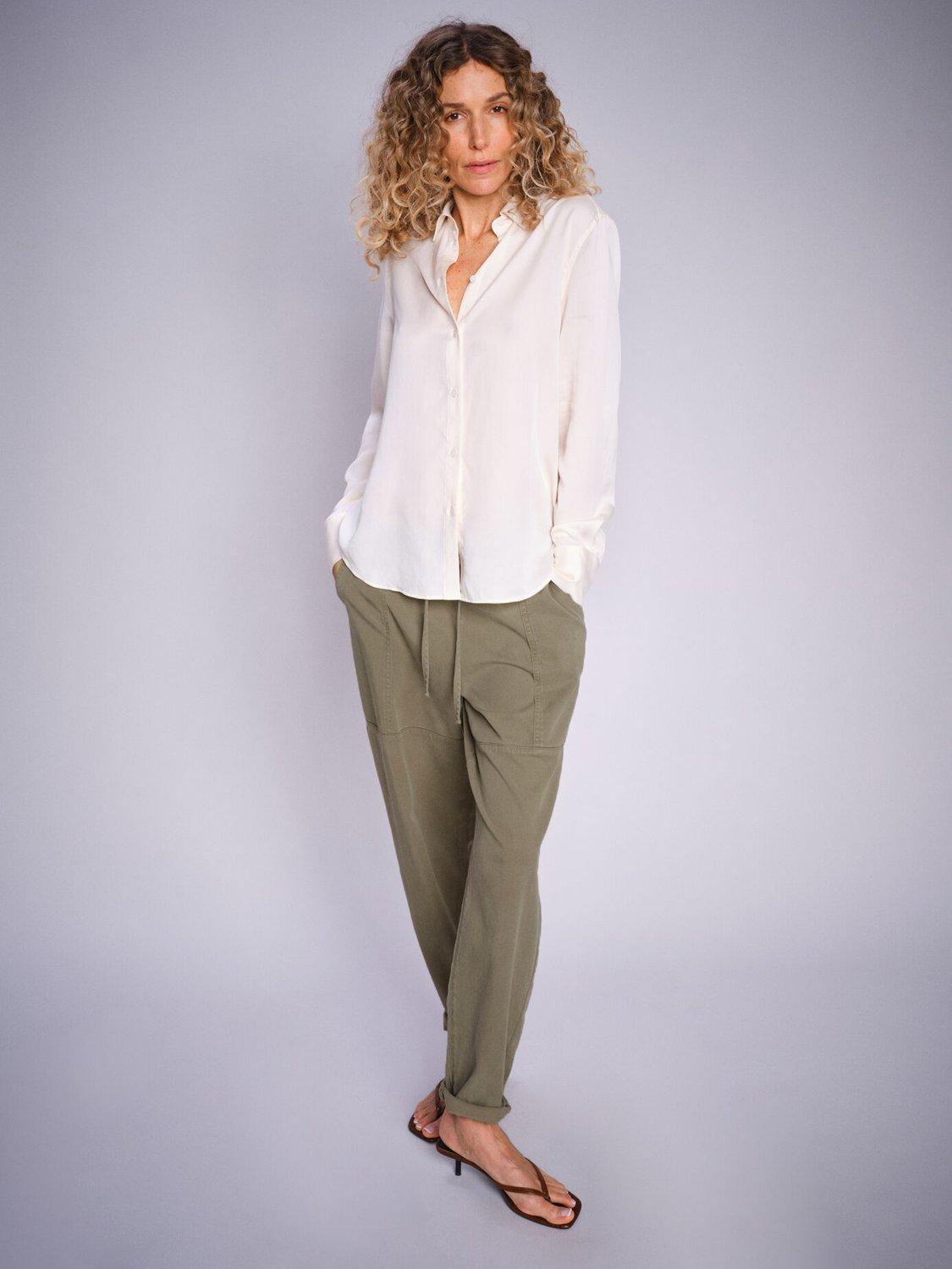 Product image 1 of 4, which shows MOS MOSH Maison Cuffed Hem Utility Trousers, Mid Green, XS