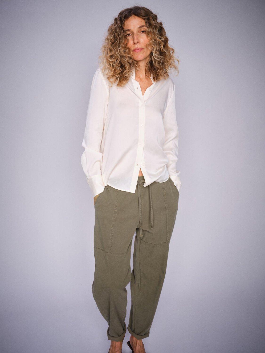 Product image 2 of 4, which shows MOS MOSH Maison Cuffed Hem Utility Trousers, Mid Green, XS