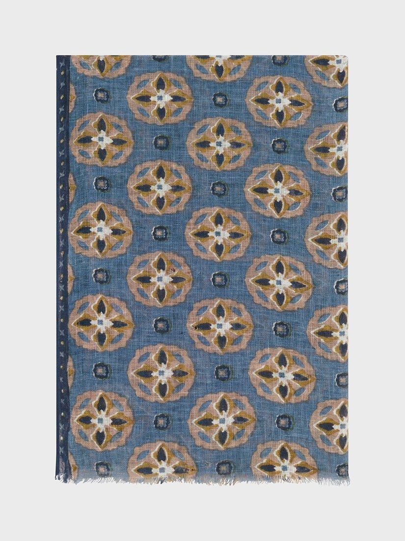 Gerard Darel Ouma Floral Pure Linen Scarf, Blue