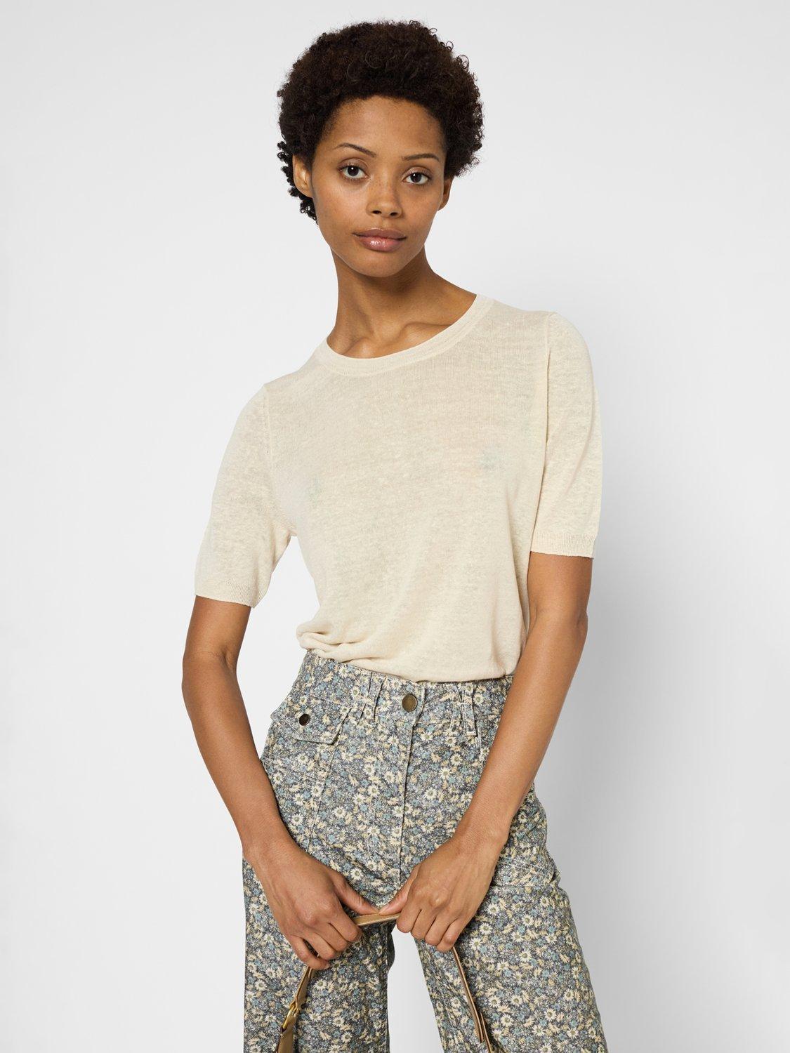 Product image 5 of 5, which shows Gerard Darel Jamy Linen Rich Short Sleeve Jumper, Natural, 8
