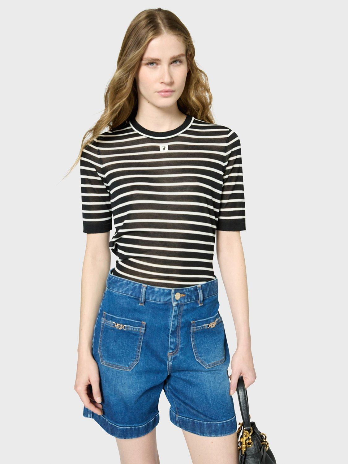 Product image 1 of 6, which shows Gerard Darel Janna Short Sleeve Stripe Top, Black/White, 10