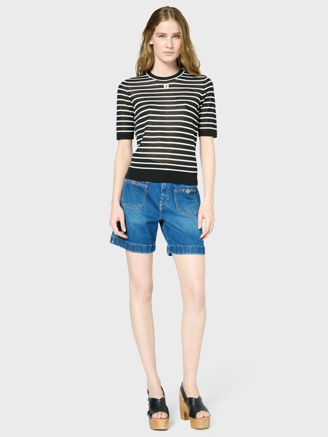 Product image 2 of 6, which shows Gerard Darel Janna Short Sleeve Stripe Top, Black/White, 10