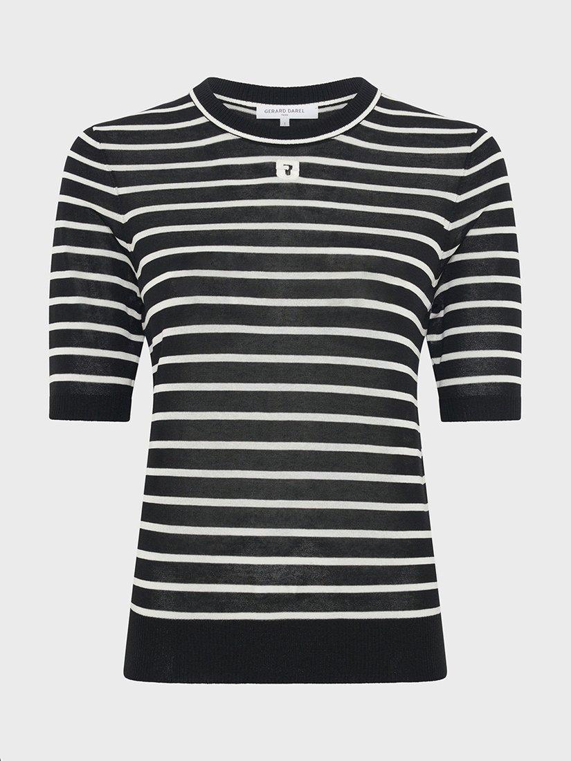 Product image 4 of 6, which shows Gerard Darel Janna Short Sleeve Stripe Top, Black/White, 10