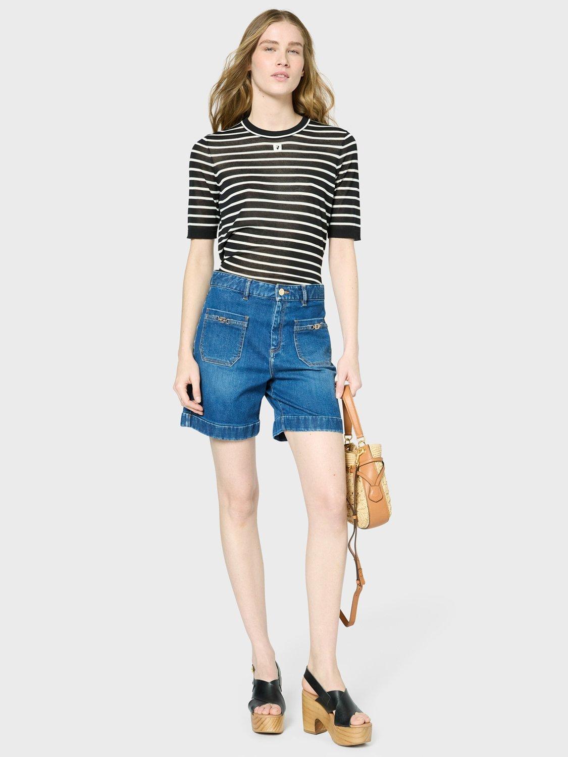 Product image 5 of 6, which shows Gerard Darel Janna Short Sleeve Stripe Top, Black/White, 10