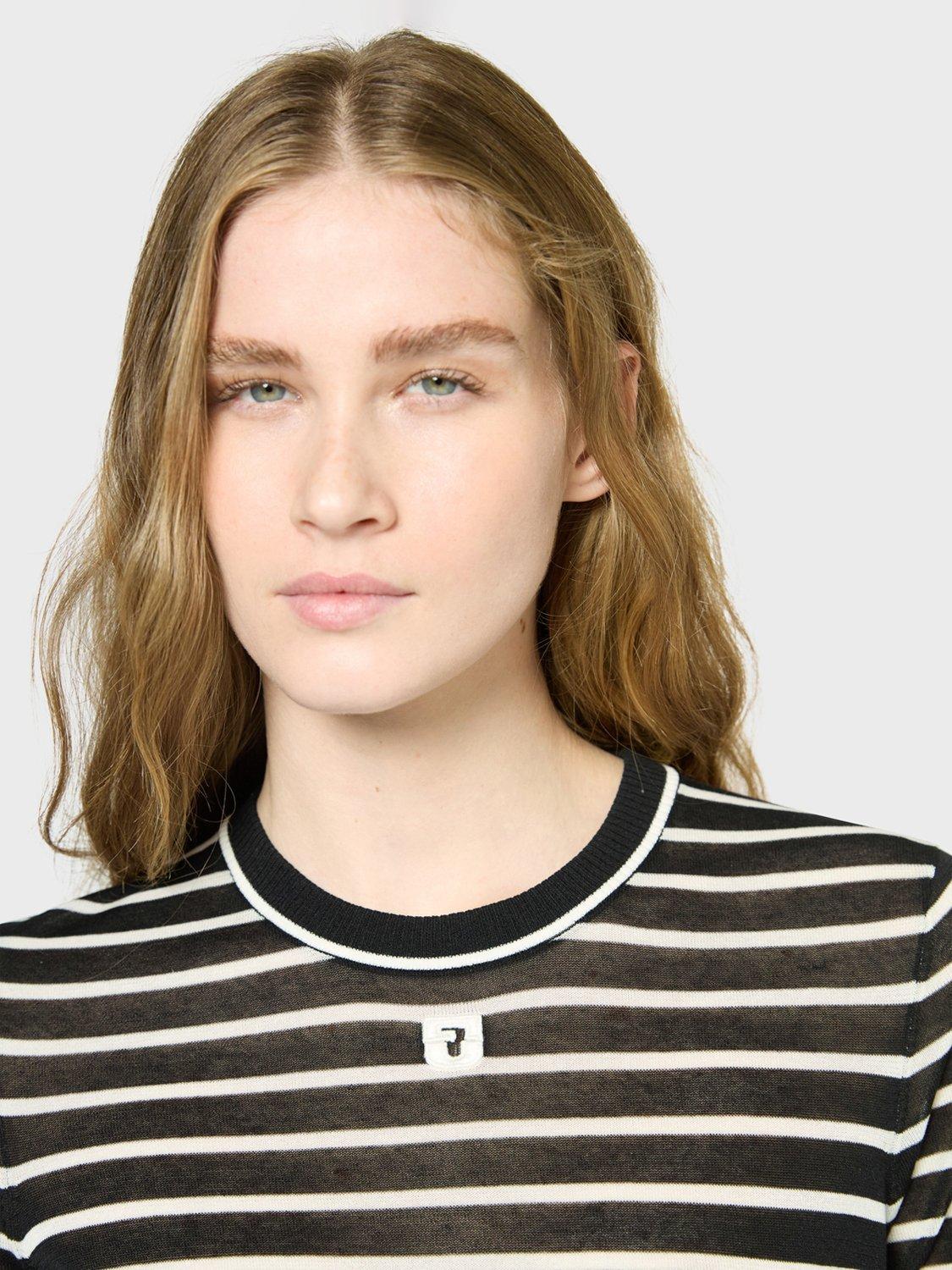 Product image 6 of 6, which shows Gerard Darel Janna Short Sleeve Stripe Top, Black/White, 10