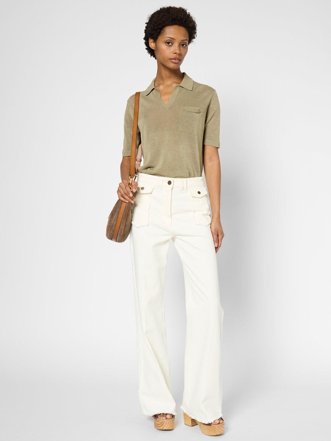 Product image 1 of 5, which shows Gerard Darel Jasmine Linen Rich Short Sleeve Jumper, Green, 10