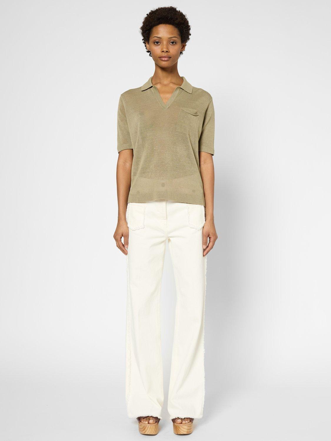 Product image 2 of 5, which shows Gerard Darel Jasmine Linen Rich Short Sleeve Jumper, Green, 10
