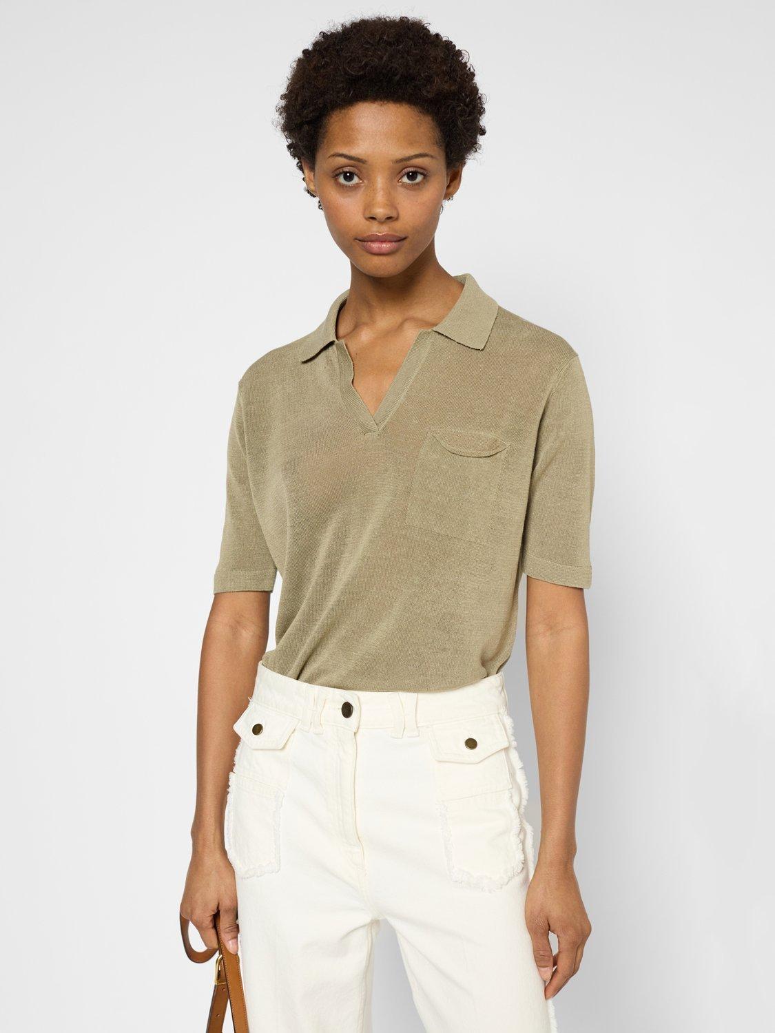 Product image 4 of 5, which shows Gerard Darel Jasmine Linen Rich Short Sleeve Jumper, Green, 10