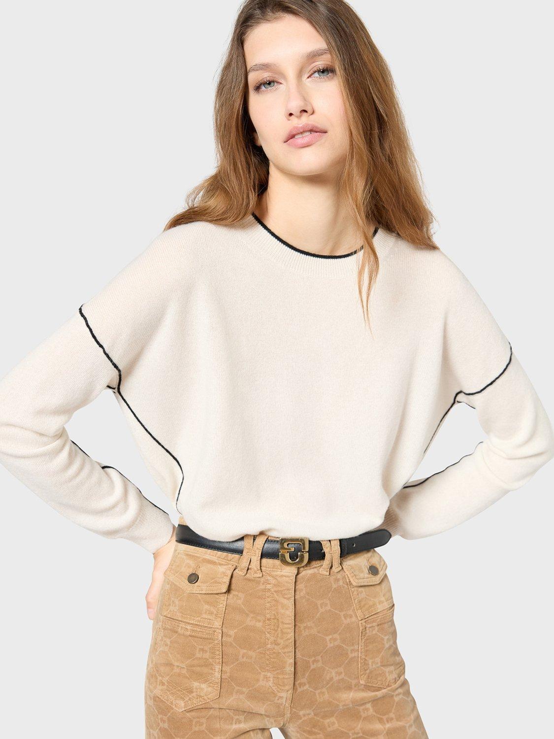 Gerard Darel Jayda Cashmere Contrast Tipped Jumper, White