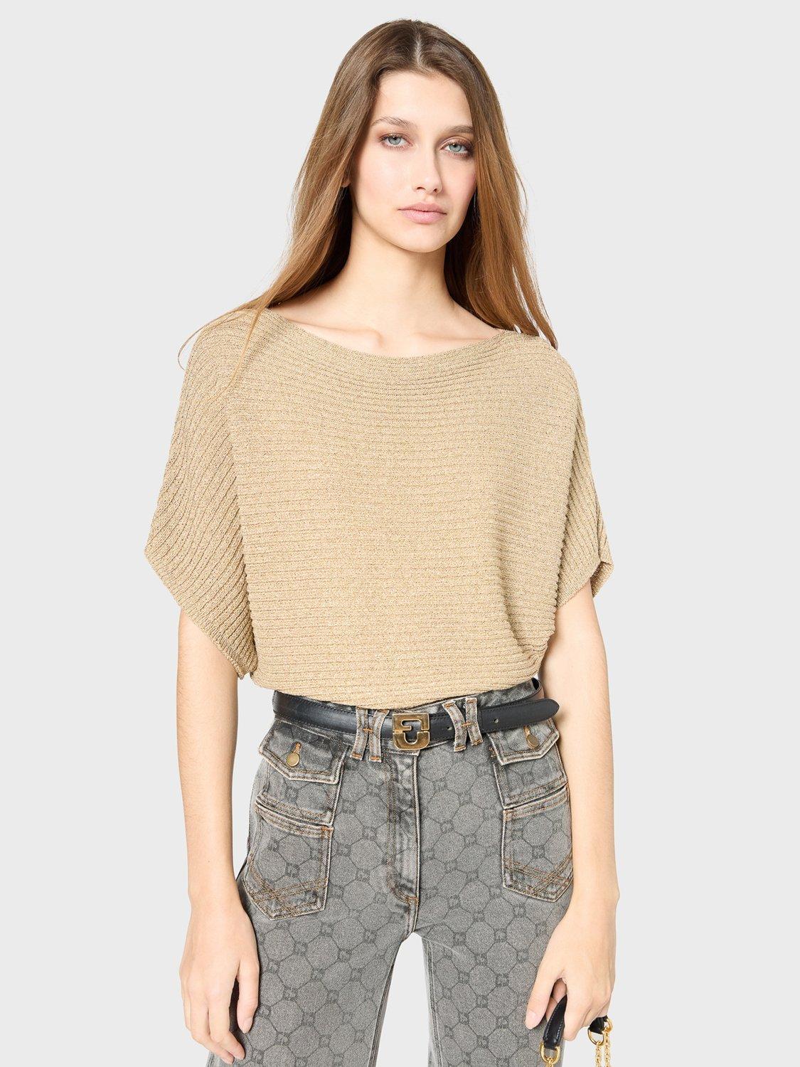 Product image 1 of 6, which shows Gerard Darel Jena Stretch Knit Drop Sleeve Jumper, Gold, 10