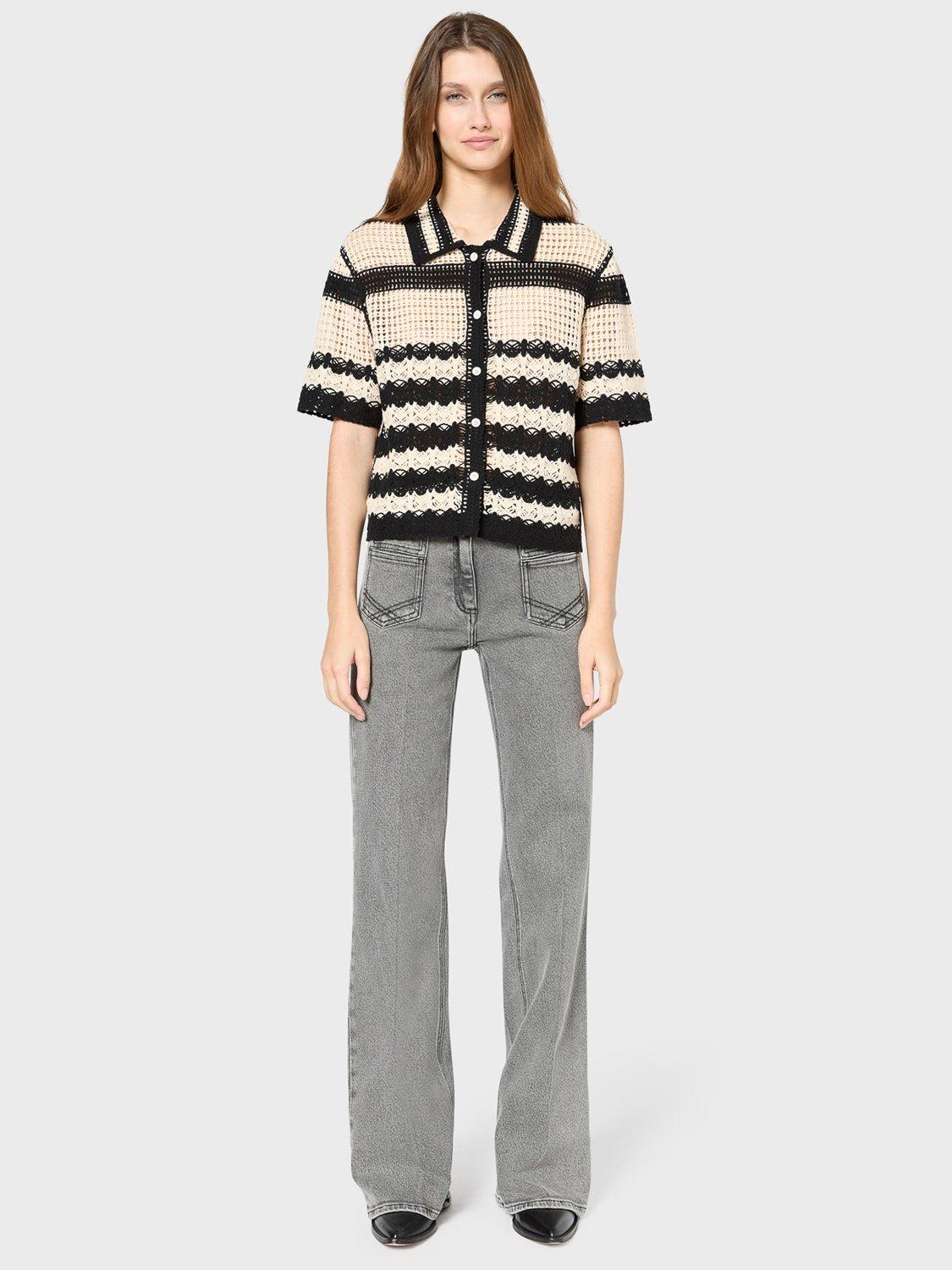 Product image 2 of 6, which shows Gerard Darel Jolene Stripe Openwork Shirt, Cream/Black, 10