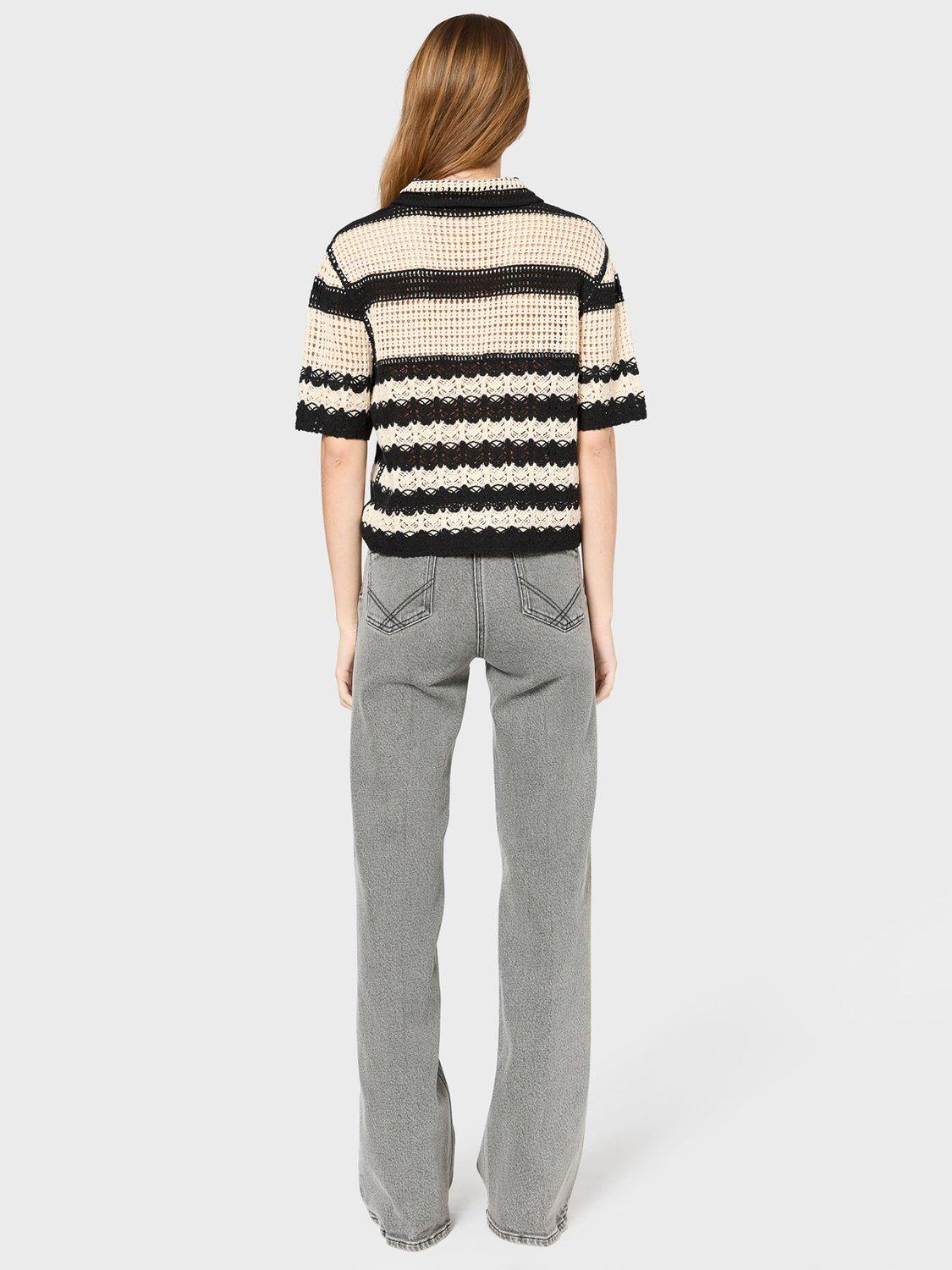 Product image 3 of 6, which shows Gerard Darel Jolene Stripe Openwork Shirt, Cream/Black, 10