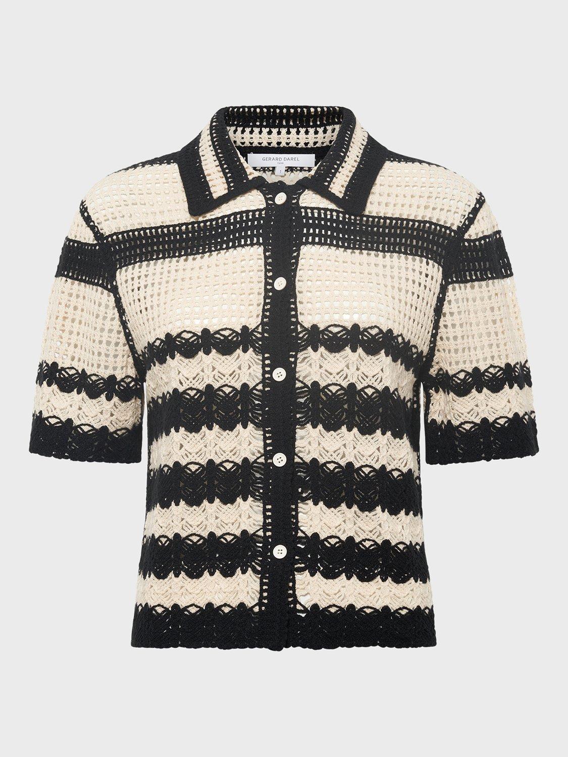 Product image 4 of 6, which shows Gerard Darel Jolene Stripe Openwork Shirt, Cream/Black, 10