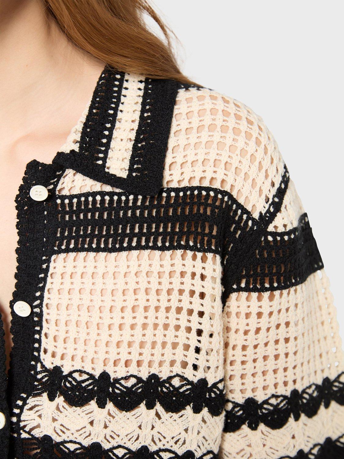 Product image 6 of 6, which shows Gerard Darel Jolene Stripe Openwork Shirt, Cream/Black, 10