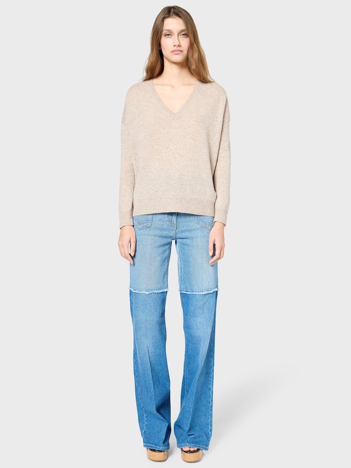 Product image 2 of 5, which shows Gerard Darel Judith Cashmere V-Neck Jumper, Beige, 8