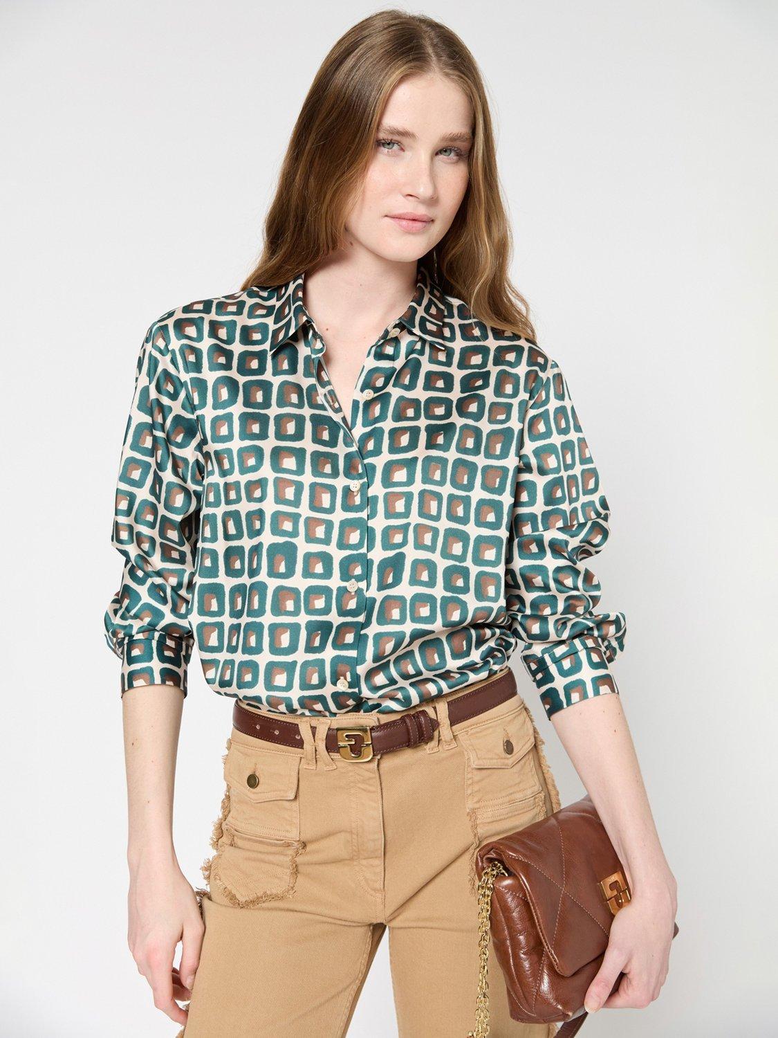 Product image 1 of 6, which shows Gerard Darel Umaya Geometric Shirt, Green, 10