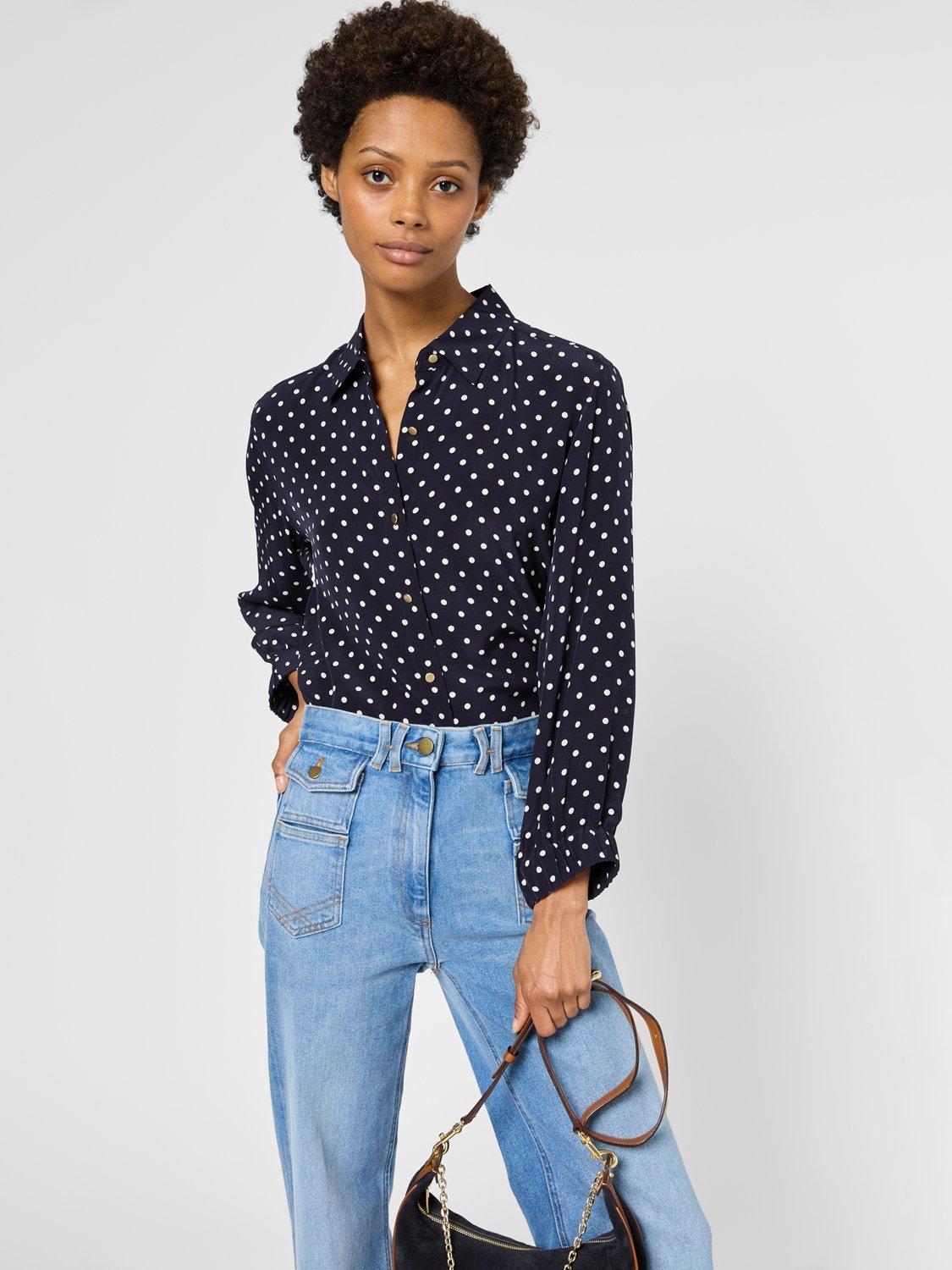 Product image 1 of 1, which shows Gerard Darel Usari Polka Dot Shirt, Navy, 10