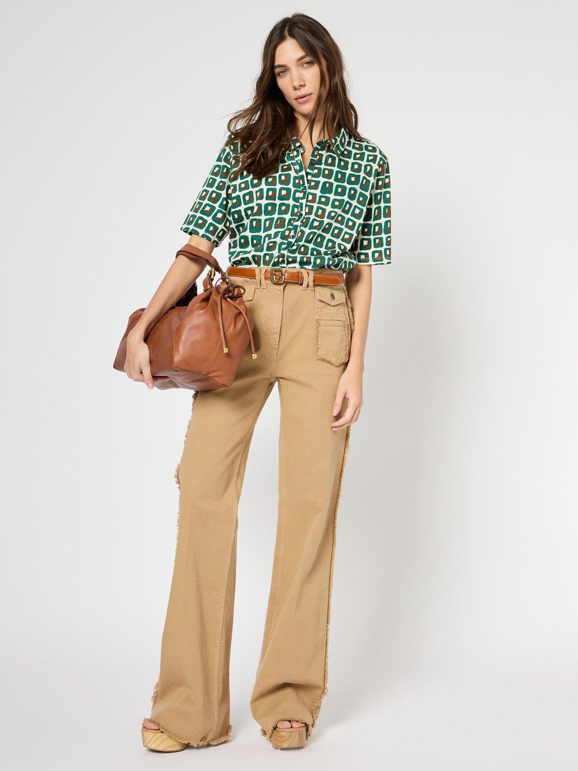 Product image 1 of 1, which shows Gerard Darel Gemma Geometric Short Sleeve Shirt, Green, 10