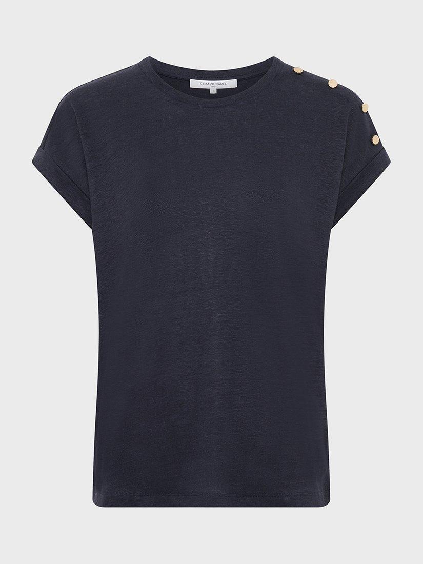 Gerard Darel Gigi Stud Shoulder Pure Linen Top, Navy