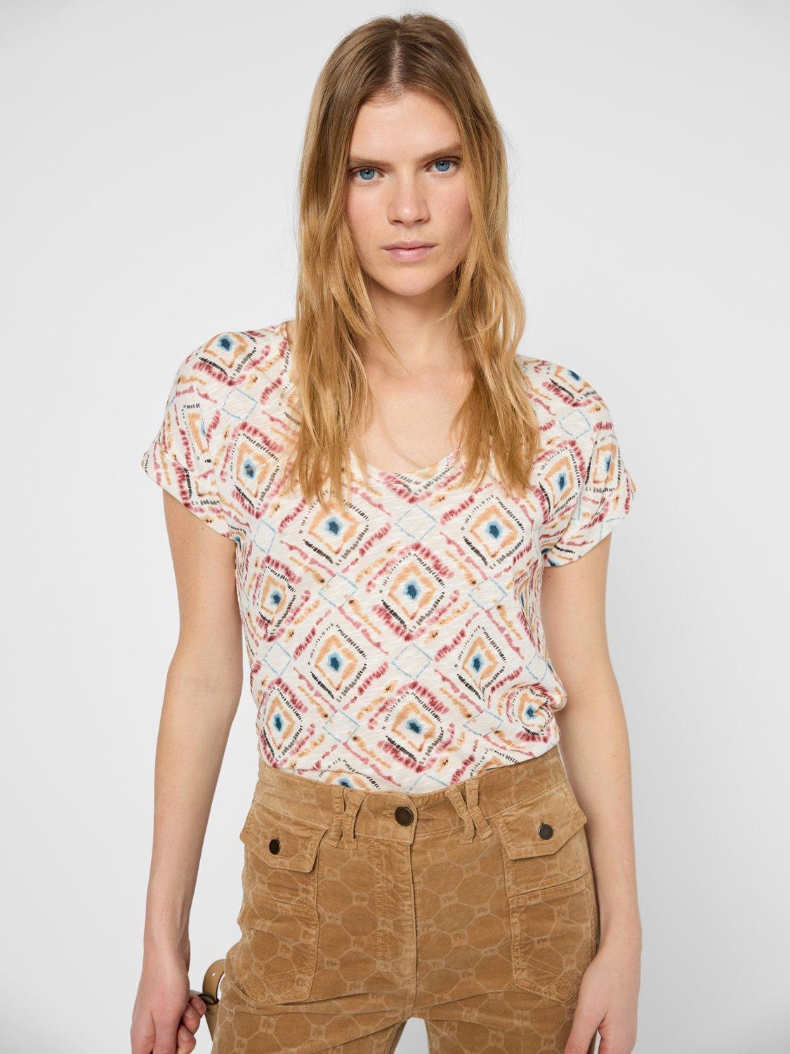 Gerard Darel Giovanna Abstract Diamond T-Shirt, Ecru/Multi