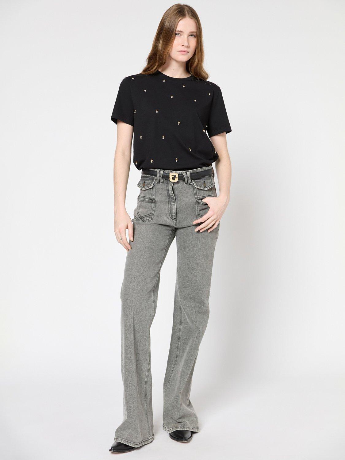 Product image 1 of 6, which shows Gerard Darel Gracia Embellished T-Shirt, Black, 6