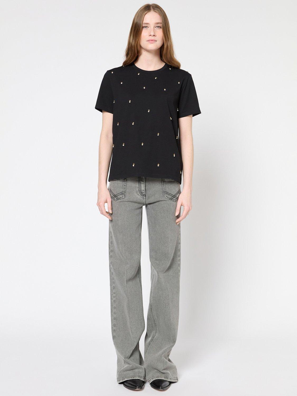 Product image 2 of 6, which shows Gerard Darel Gracia Embellished T-Shirt, Black, 6