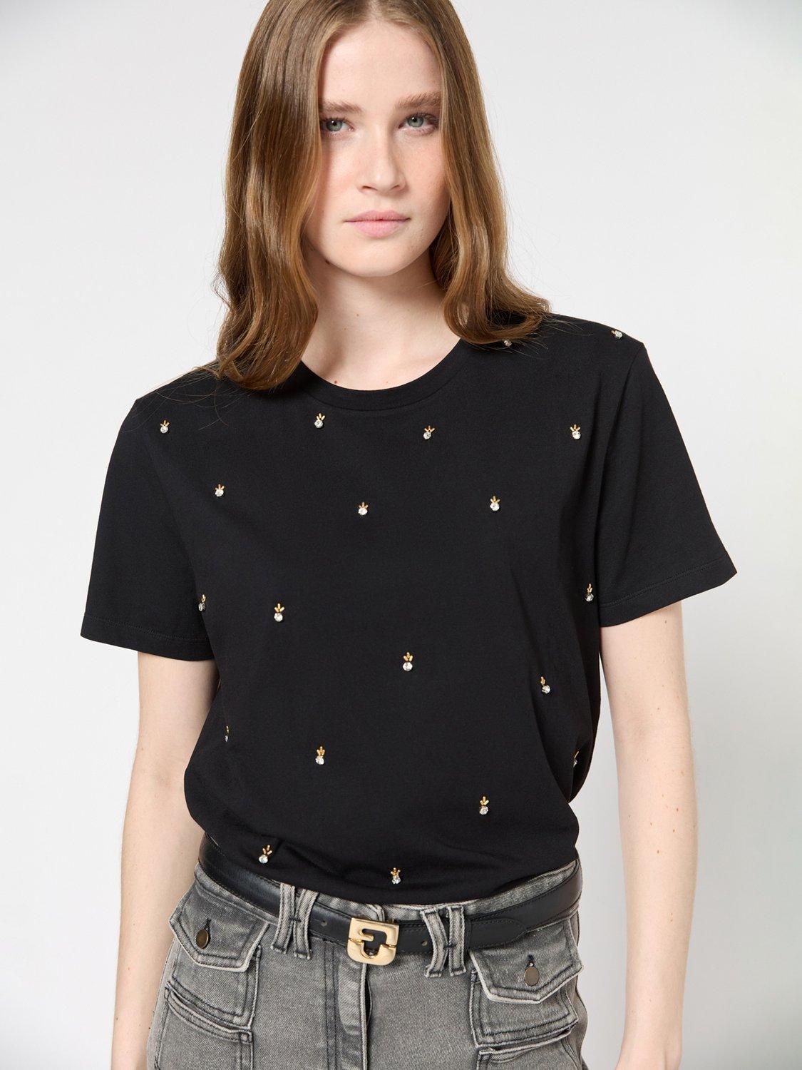 Product image 5 of 6, which shows Gerard Darel Gracia Embellished T-Shirt, Black, 6