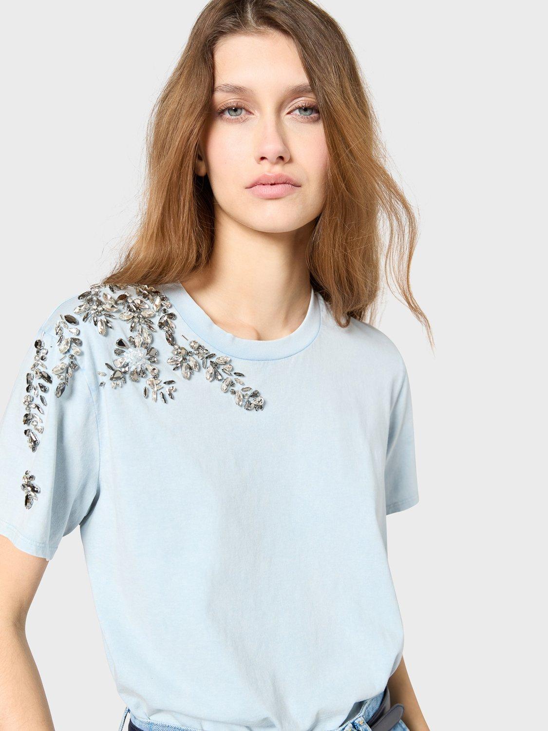 Product image 1 of 6, which shows Gerard Darel Gwenn Embellished Shoulder T-Shirt, Blue, 6