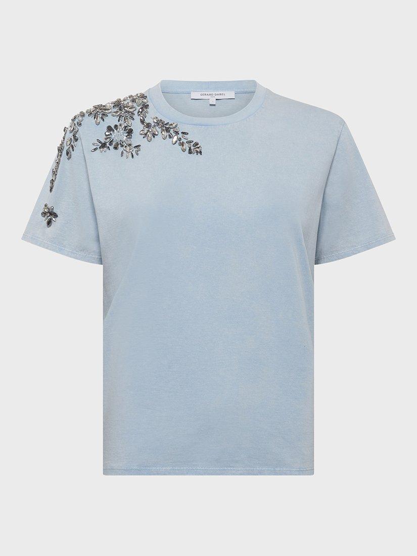 Product image 4 of 6, which shows Gerard Darel Gwenn Embellished Shoulder T-Shirt, Blue, 6