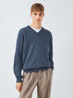 John Lewis Made in Italy Cashmere V-Neck Jumper, Blue Slate